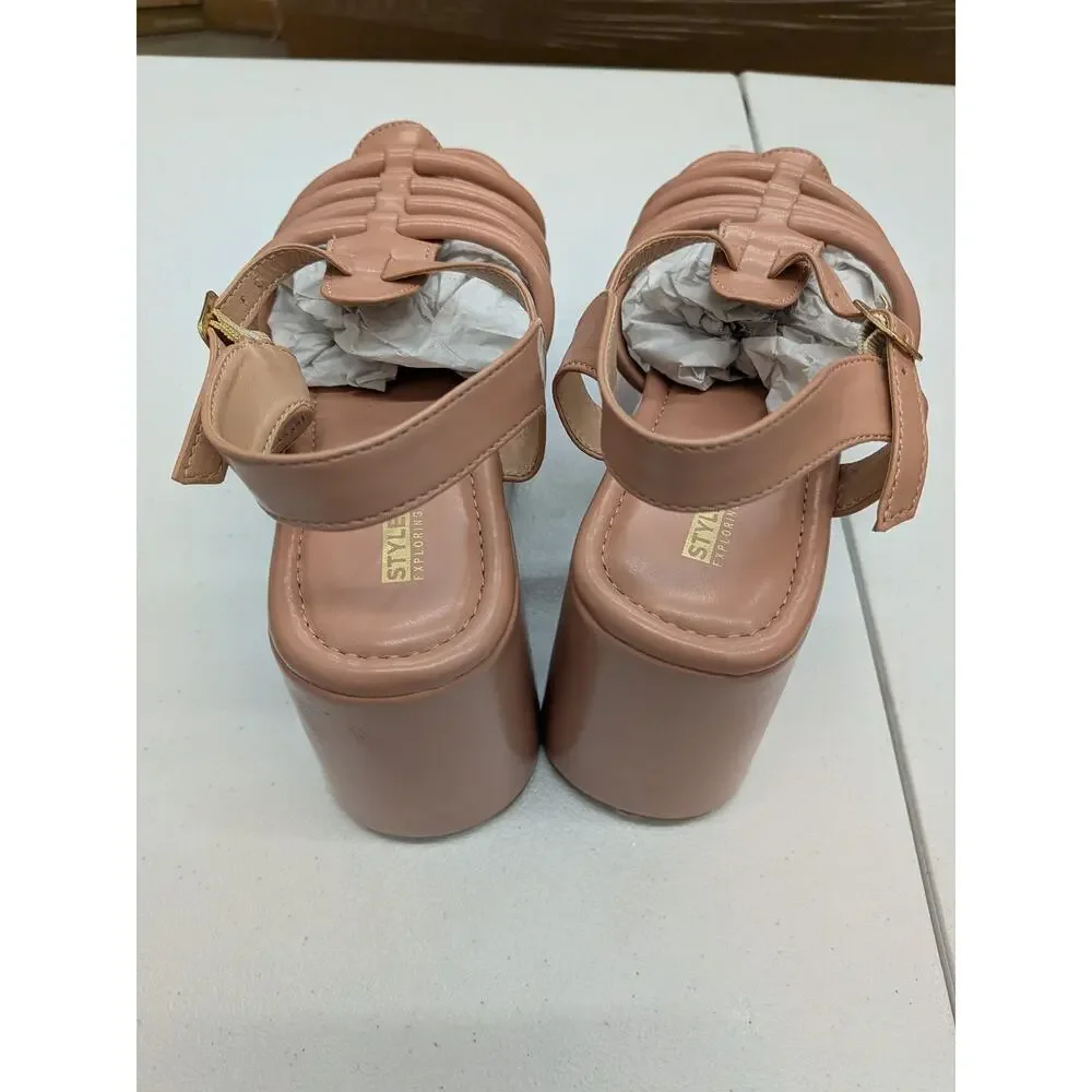 Sandals Style Strategy Women Nude Strappy Sandals Ankle Strap Summer